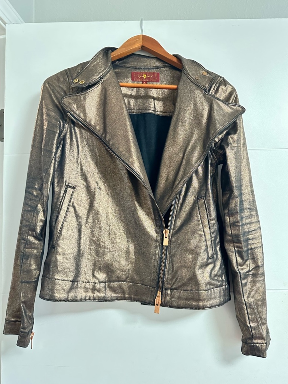 7 For All Mankind Metallic Bronze Moto Leather Jacket